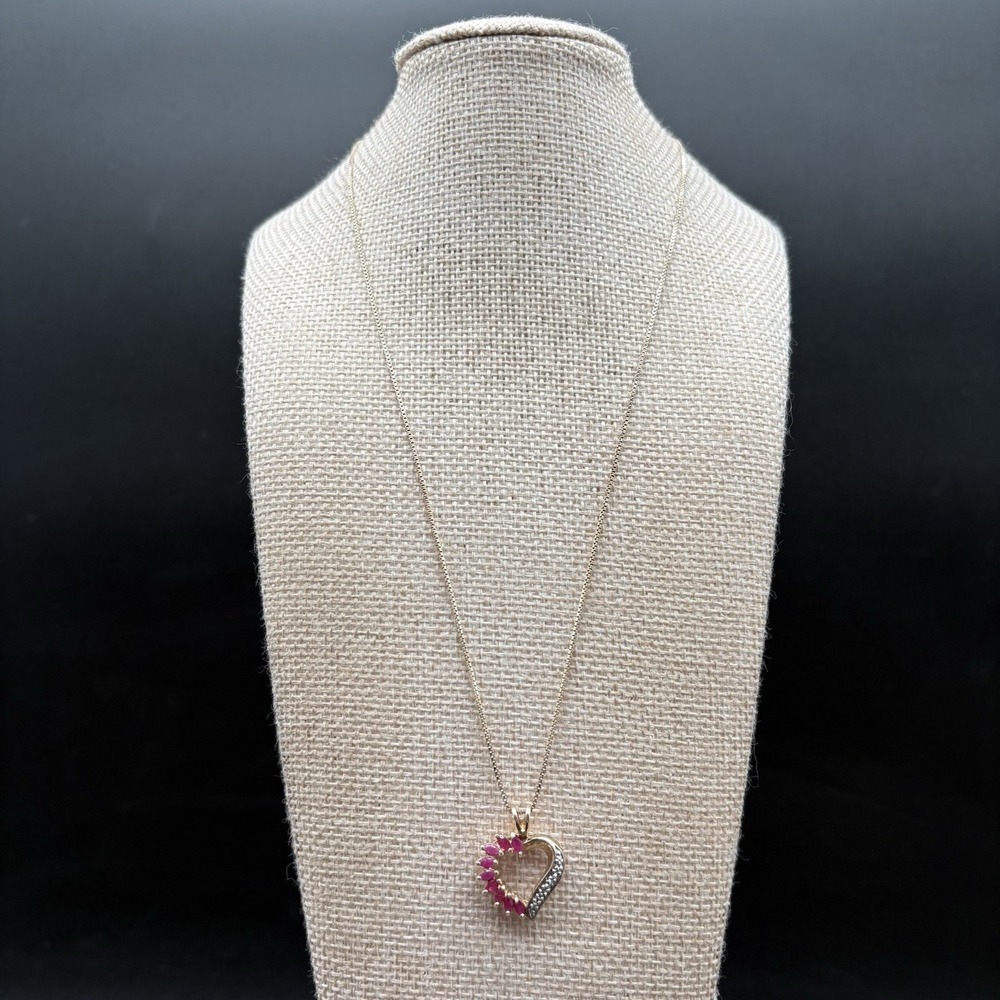 Sterling Silver 925 Italy Vermeil Heart Ruby Diamond Necklace 18in